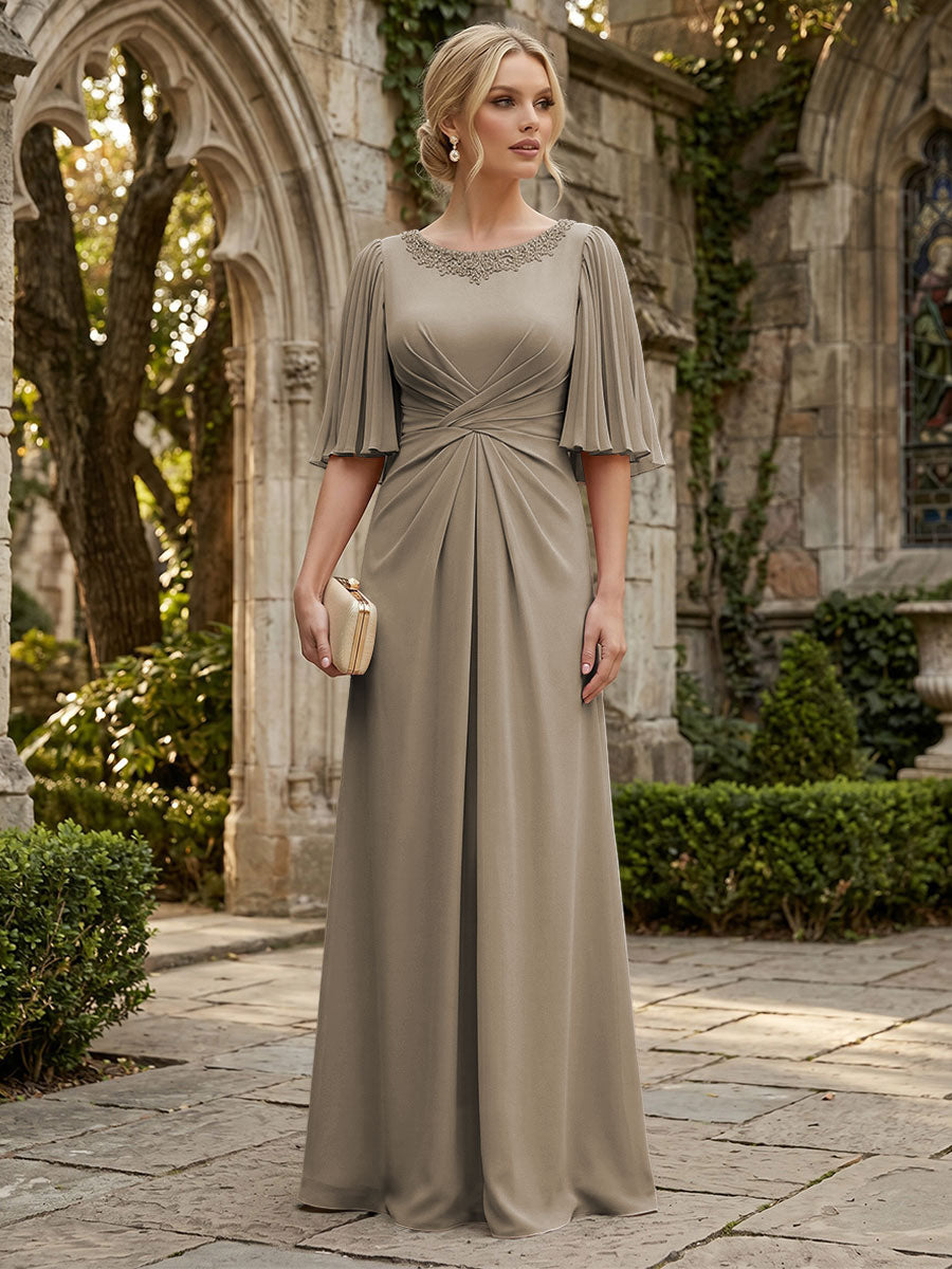 Chiffon A-Line/Princess Scoop Neck Floor-Length Mother of the Bride & Groom Dresses with Ruched Waist (SHI22501277)