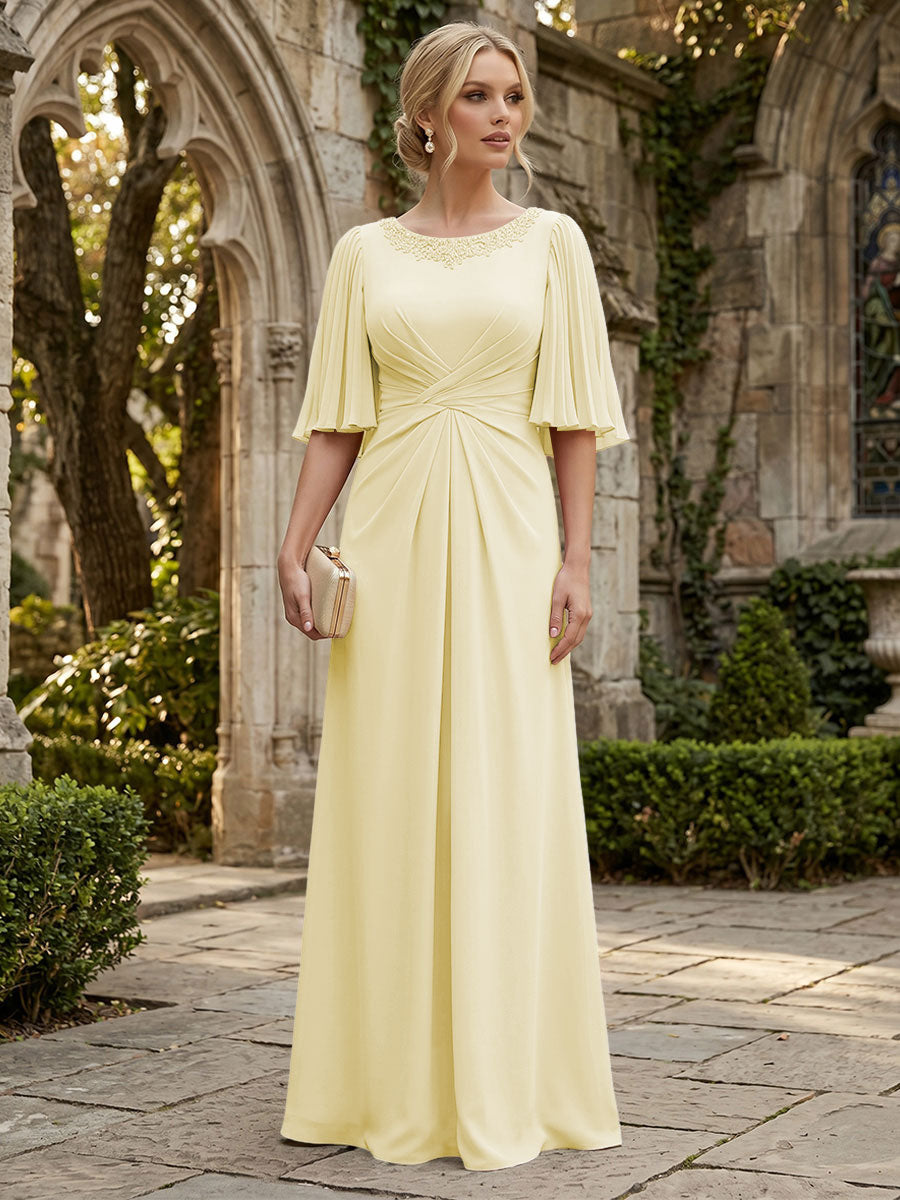 Chiffon A-Line/Princess Scoop Neck Floor-Length Mother of the Bride & Groom Dresses with Ruched Waist (SHI22501277)