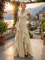 A-Line/Princess V-Neck Floor-Length Mother of the Bride & Groom Dresses with Ruffles & Ruched Waist (SHI22501284)