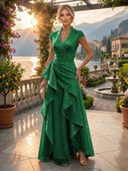 A-Line/Princess V-Neck Floor-Length Mother of the Bride & Groom Dresses with Ruffles & Ruched Waist (SHI22501284)