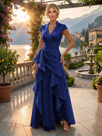 A-Line/Princess V-Neck Floor-Length Mother of the Bride & Groom Dresses with Ruffles & Ruched Waist (SHI22501284)