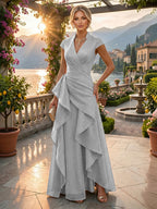 A-Line/Princess V-Neck Floor-Length Mother of the Bride & Groom Dresses with Ruffles & Ruched Waist (SHI22501284)