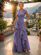 A-Line/Princess V-Neck Floor-Length Mother of the Bride & Groom Dresses with Ruffles & Ruched Waist (SHI22501284)