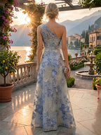 Jacquard A-Line/Princess One Shoulder Floor-Length Mother of the Bride & Groom Dresses with Ruffles & Ruched Waist (SHI22501289)