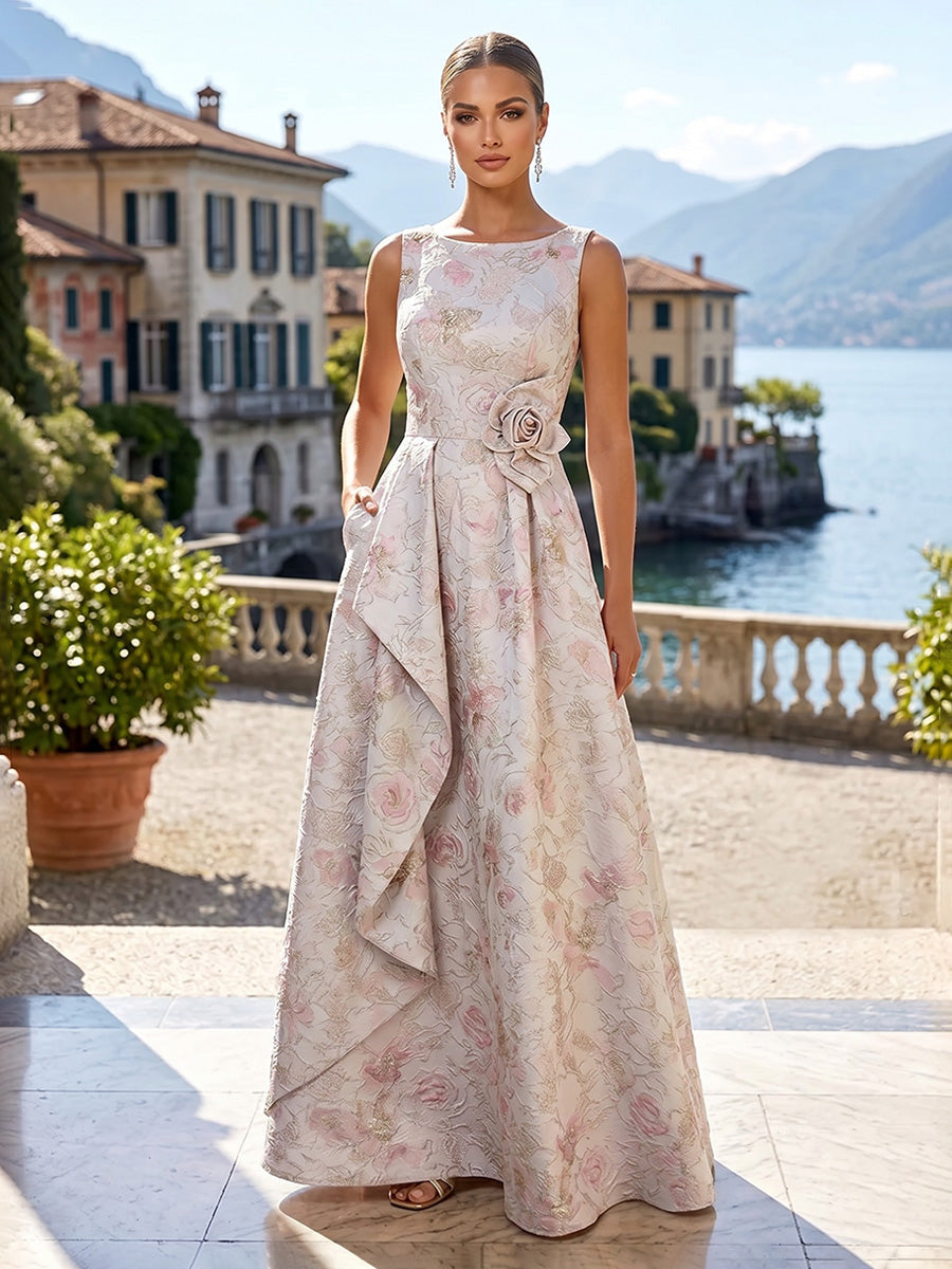 Jacquard A-Line/Princess Scoop Neck Floor-Length Mother of the Bride & Groom Dresses with Ruffles, Pleats & Pockets (SHI22501237)
