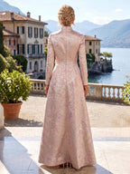 Jacquard A-Line/Princess V-Neck Floor-Length Mother of the Bride & Groom Dresses with Ruched Waist & Pockets (SHI22501298)