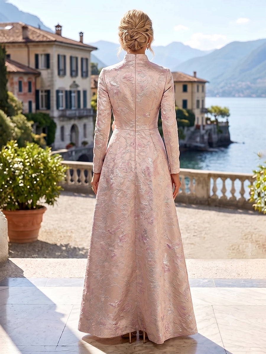 Jacquard A-Line/Princess V-Neck Floor-Length Mother of the Bride & Groom Dresses with Ruched Waist & Pockets (SHI22501298)