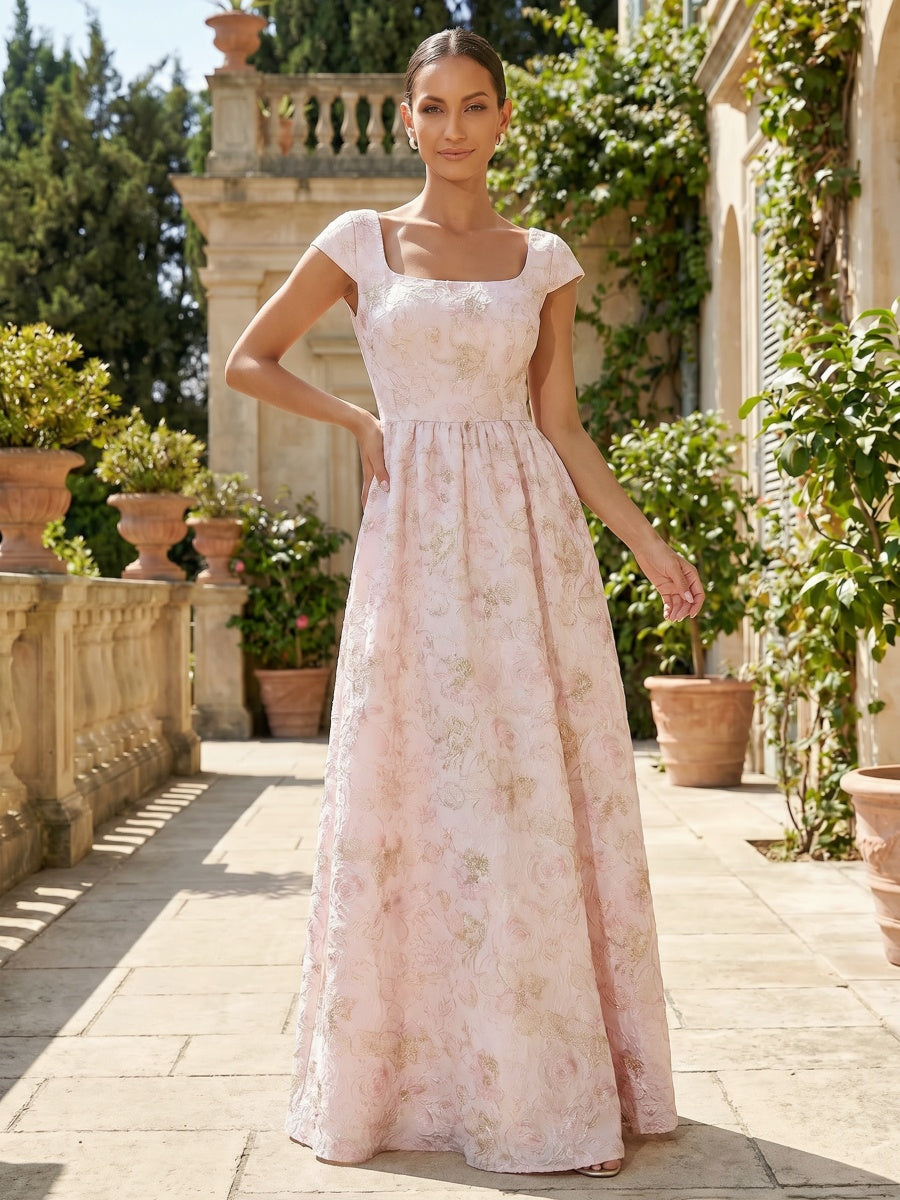 Jacquard A-Line/Princess Asymmetric Neck Floor-Length Mother of the Bride & Groom Dresses with Pleats (SHI22501354)