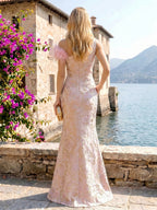 Jacquard Mermaid/Trumpet Off Shoulder Floor-Length Mother of the Bride & Groom Dresses with Corset Bodice (SHI22500833)