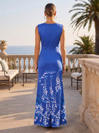 Floral Print Sheath/Column Scoop Neck Floor-Length Mother of the Bride & Groom Dresses with Ruched Waist (SHI22501153)