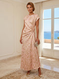Jacquard Sheath/Column Scoop Neck Floor-Length Mother of the Bride & Groom Dresses with Ruched Waist (SHI22501318)