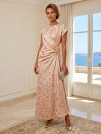 Jacquard Sheath/Column Scoop Neck Floor-Length Mother of the Bride & Groom Dresses with Ruched Waist (SHI22501318)