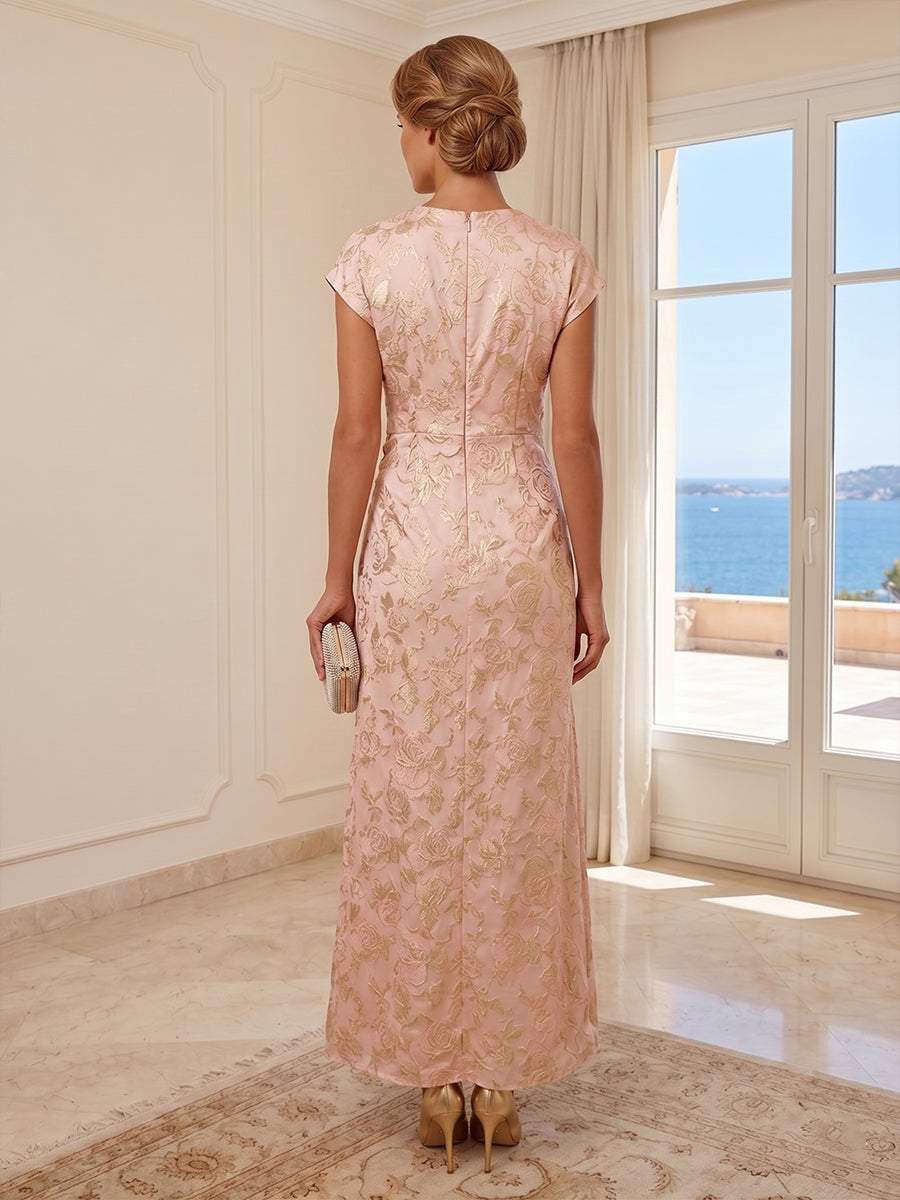 Jacquard Sheath/Column Scoop Neck Floor-Length Mother of the Bride & Groom Dresses with Ruched Waist (SHI22501318)