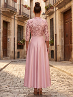Sequin Floral A-Line/Princess V-Neck Floor-Length Mother of the Bride & Groom Dresses with 3D Flowers & Pleats (SHI22501348)