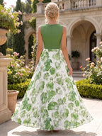 Floral Print A-Line/Princess Scoop Neck Floor-Length Mother of the Bride & Groom Dresses with Tiered Layers & Ruffles (SHI22501117)