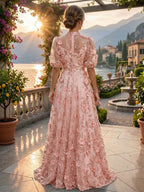 Sequin Floral A-Line/Princess V-Neck Floor-Length Mother of the Bride & Groom Dresses with 3D Flowers & Pleats (SHI22501350)