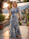 Jacquard A-Line/Princess Scoop Neck Floor-Length Mother of the Bride & Groom Dresses with Ruffles & Ruched Waist (SHI22501349)