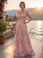 A-Line/Princess Scoop Neck Chiffon Floor-Length Mother of the Bride & Groom Dresses with Lace Appliques & Pleats (SHI22501554)