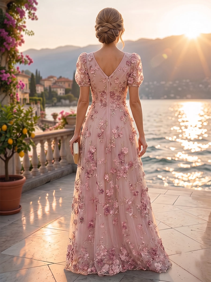 A-Line/Princess Scoop Neck Chiffon Floor-Length Mother of the Bride & Groom Dresses with Lace Appliques & Pleats (SHI22501554)