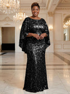 Plus Size Sequin Floral Sheath/Column Scoop Neck Floor-Length Mother of the Bride & Groom Dresses for Women (SHI22501373)