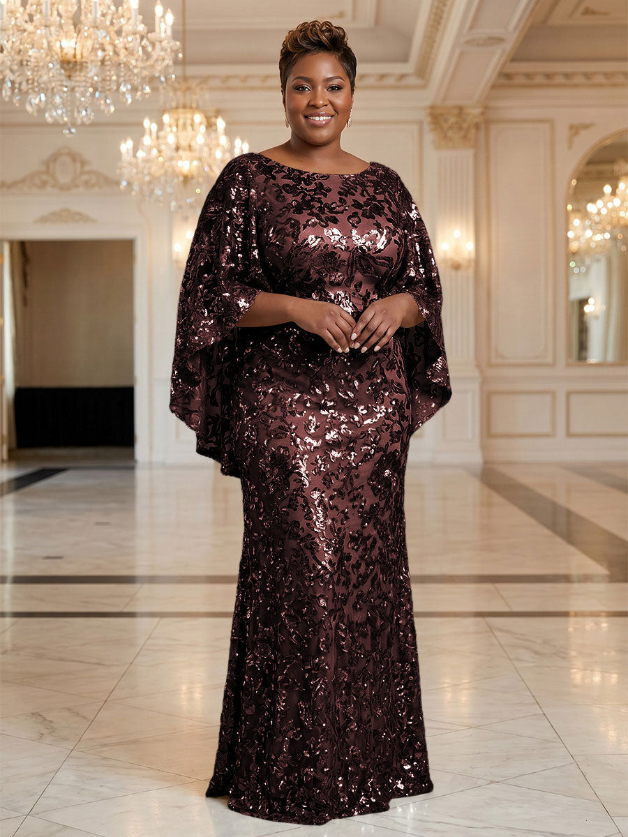 Plus Size Sequin Floral Sheath/Column Scoop Neck Floor-Length Mother of the Bride & Groom Dresses for Women (SHI22501373)