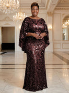 Plus Size Sequin Floral Sheath/Column Scoop Neck Floor-Length Mother of the Bride & Groom Dresses for Women (SHI22501373)