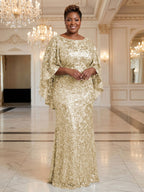 Plus Size Sequin Floral Sheath/Column Scoop Neck Floor-Length Mother of the Bride & Groom Dresses for Women (SHI22501373)