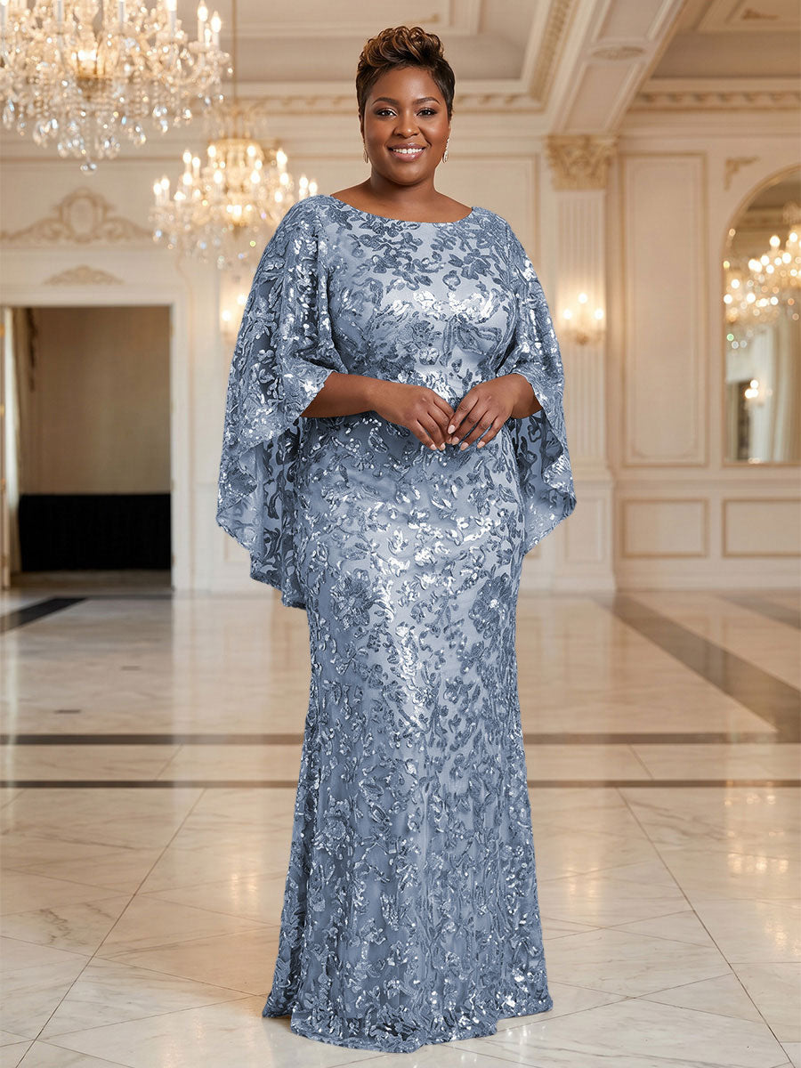 Plus Size Sequin Floral Sheath/Column Scoop Neck Floor-Length Mother of the Bride & Groom Dresses for Women (SHI22501373)