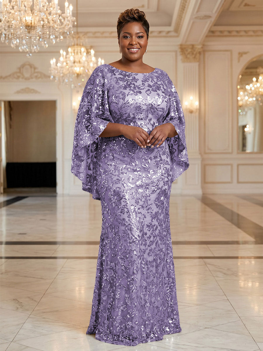 Plus Size Sequin Floral Sheath/Column Scoop Neck Floor-Length Mother of the Bride & Groom Dresses for Women (SHI22501373)