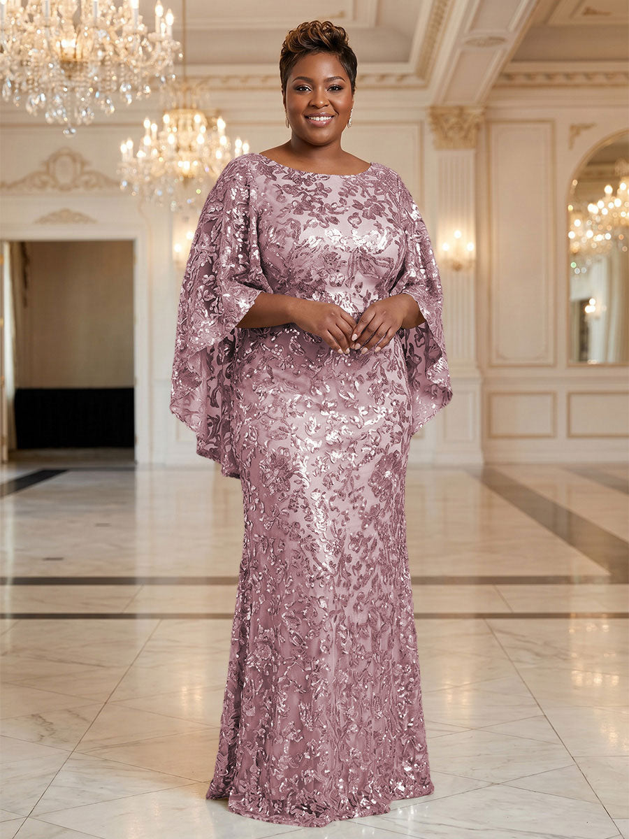 Plus Size Sequin Floral Sheath/Column Scoop Neck Floor-Length Mother of the Bride & Groom Dresses for Women (SHI22501373)