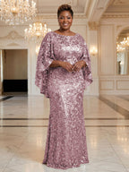 Plus Size Sequin Floral Sheath/Column Scoop Neck Floor-Length Mother of the Bride & Groom Dresses for Women (SHI22501373)