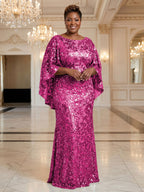 Plus Size Sequin Floral Sheath/Column Scoop Neck Floor-Length Mother of the Bride & Groom Dresses for Women (SHI22501373)