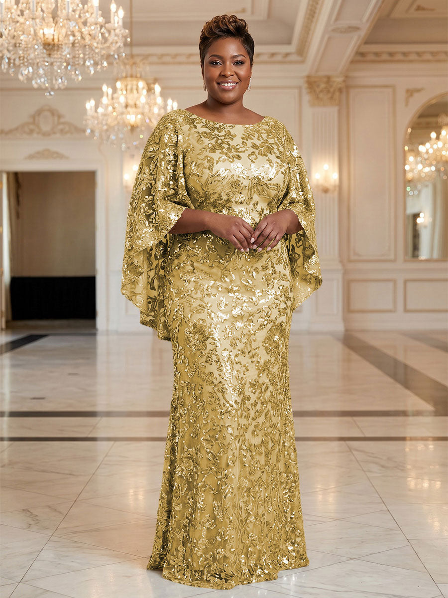 Plus Size Sequin Floral Sheath/Column Scoop Neck Floor-Length Mother of the Bride & Groom Dresses for Women (SHI22501373)