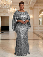 Plus Size Sequin Floral Sheath/Column Scoop Neck Floor-Length Mother of the Bride & Groom Dresses for Women (SHI22501373)