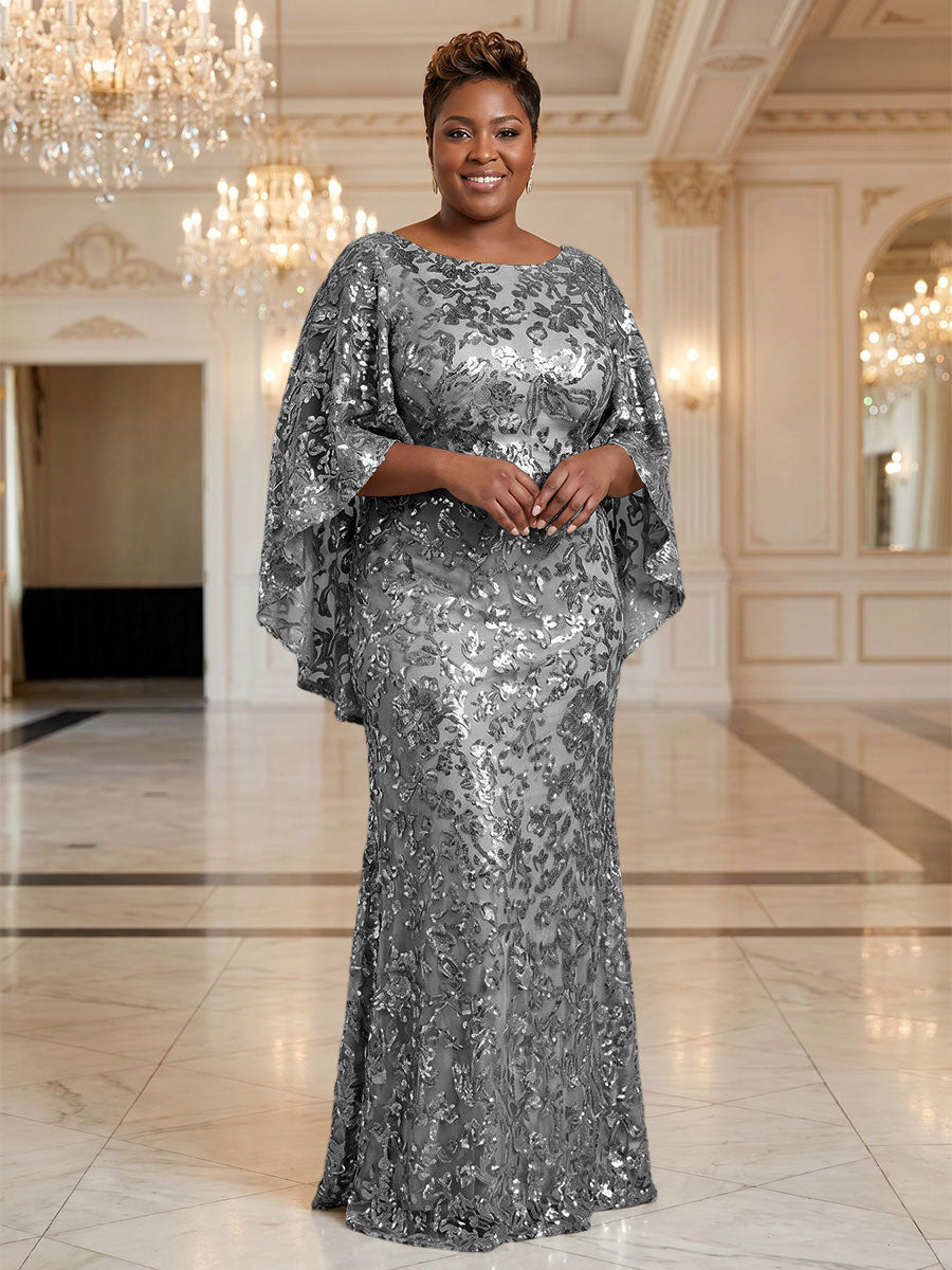 Plus Size Sequin Floral Sheath/Column Scoop Neck Floor-Length Mother of the Bride & Groom Dresses for Women (SHI22501373)