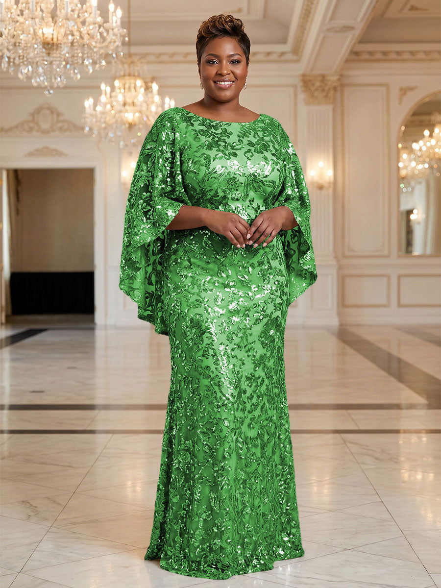 Plus Size Sequin Floral Sheath/Column Scoop Neck Floor-Length Mother of the Bride & Groom Dresses for Women (SHI22501373)