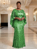 Plus Size Sequin Floral Sheath/Column Scoop Neck Floor-Length Mother of the Bride & Groom Dresses for Women (SHI22501373)