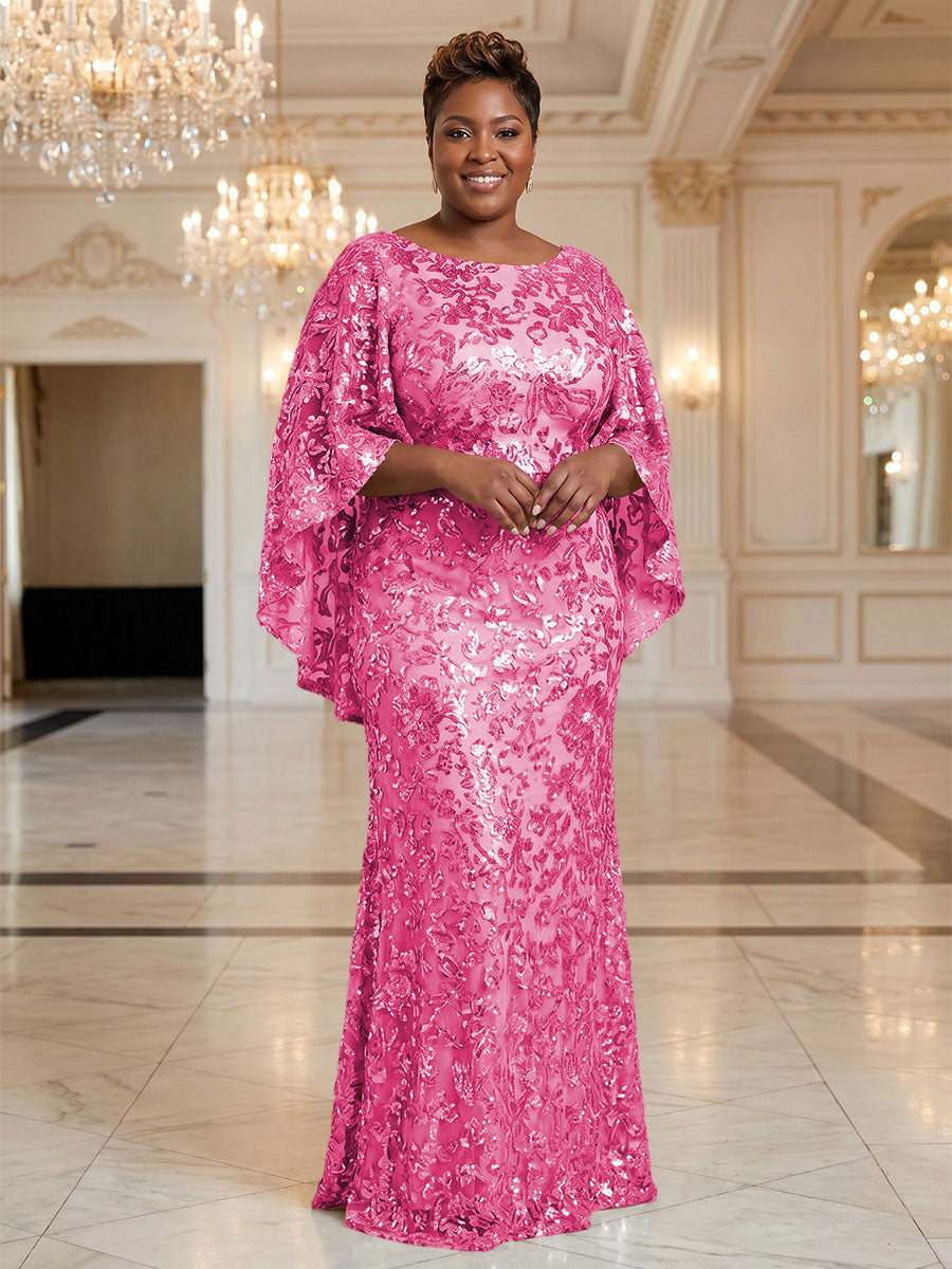 Plus Size Sequin Floral Sheath/Column Scoop Neck Floor-Length Mother of the Bride & Groom Dresses for Women (SHI22501373)