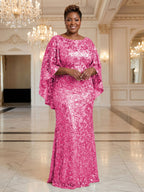 Plus Size Sequin Floral Sheath/Column Scoop Neck Floor-Length Mother of the Bride & Groom Dresses for Women (SHI22501373)