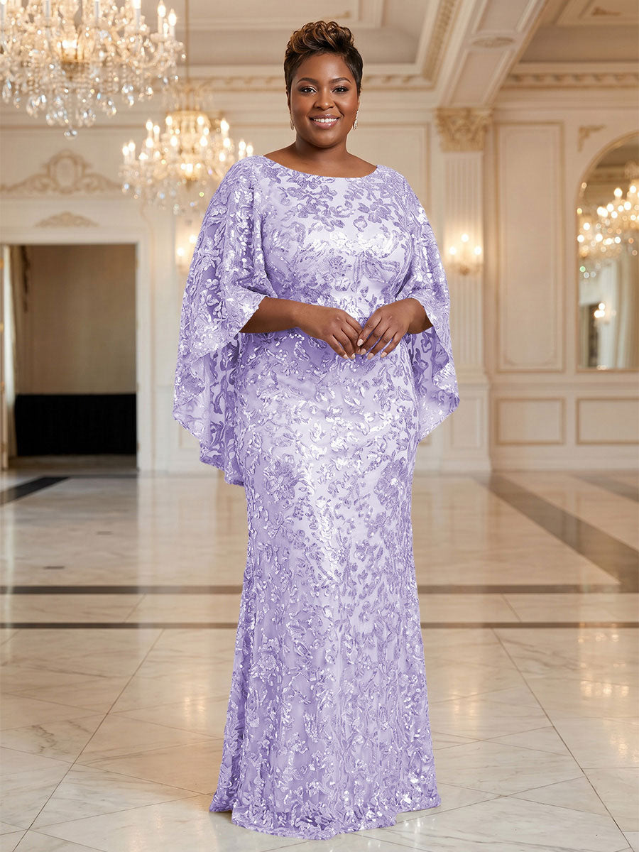 Plus Size Sequin Floral Sheath/Column Scoop Neck Floor-Length Mother of the Bride & Groom Dresses for Women (SHI22501373)