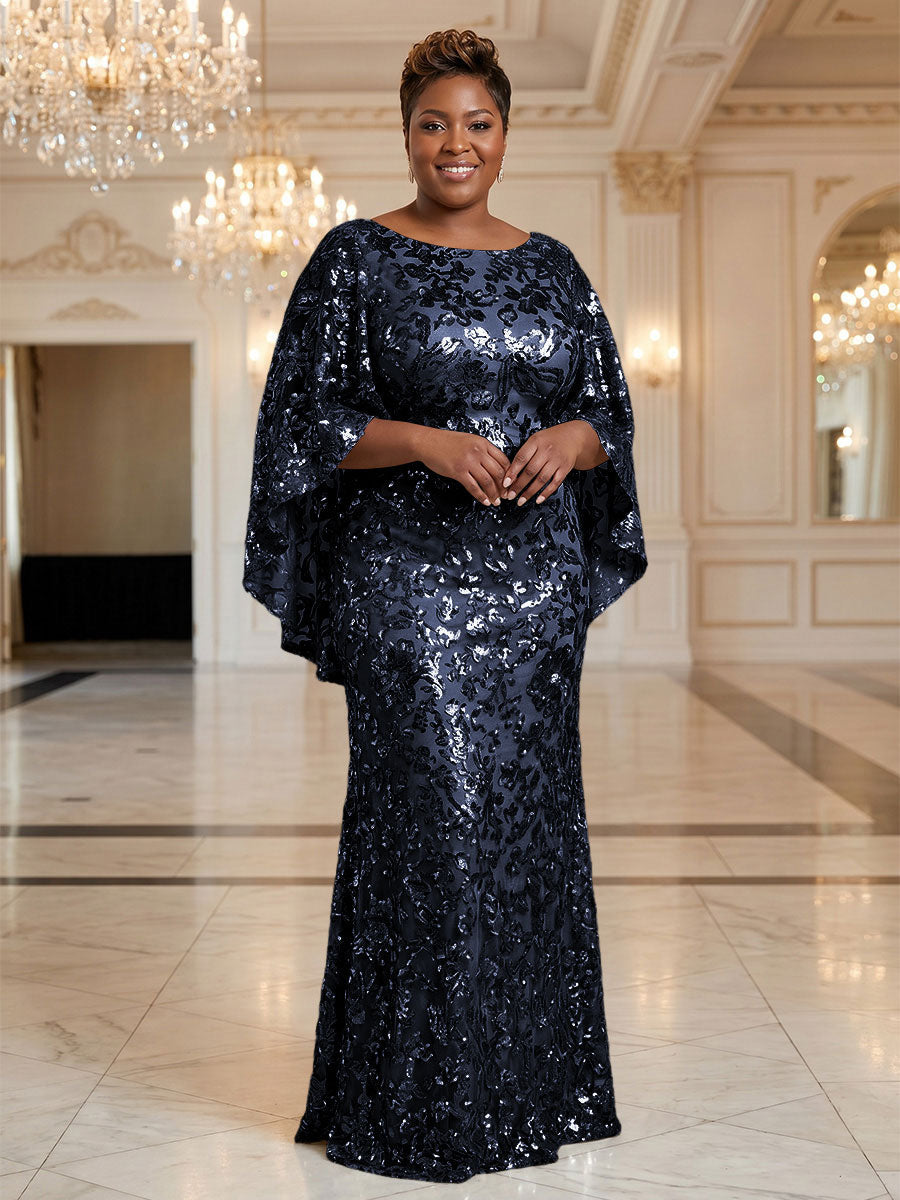Plus Size Sequin Floral Sheath/Column Scoop Neck Floor-Length Mother of the Bride & Groom Dresses for Women (SHI22501373)