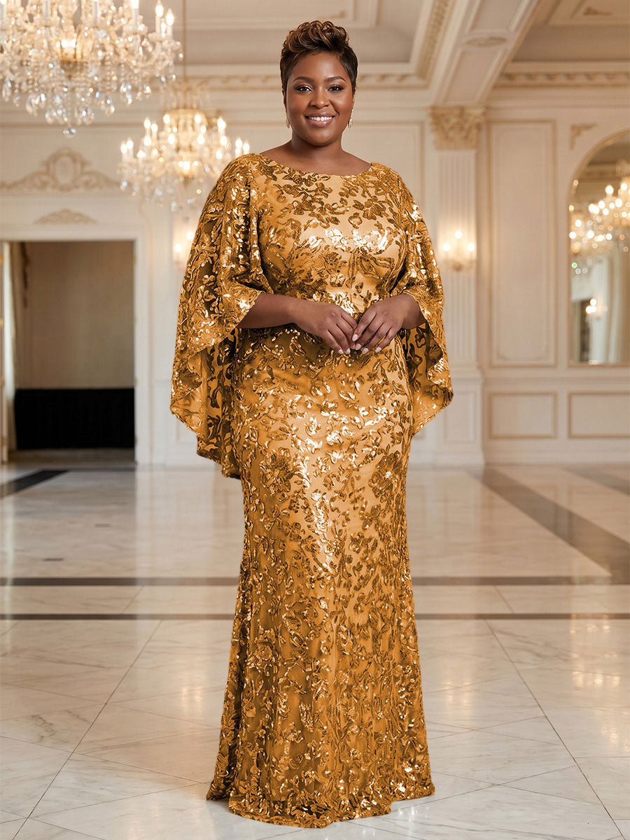 Plus Size Sequin Floral Sheath/Column Scoop Neck Floor-Length Mother of the Bride & Groom Dresses for Women (SHI22501373)