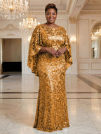Plus Size Sequin Floral Sheath/Column Scoop Neck Floor-Length Mother of the Bride & Groom Dresses for Women (SHI22501373)