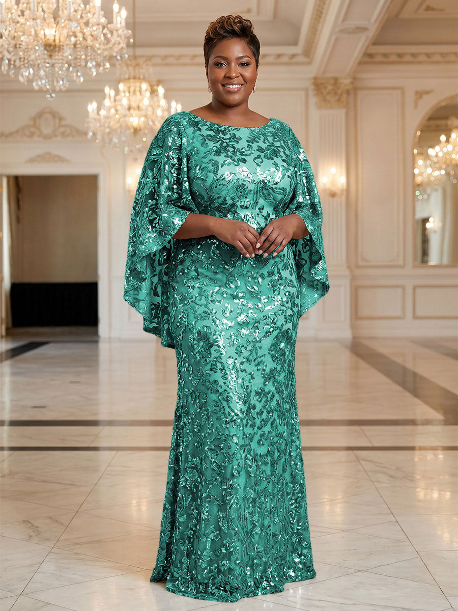 Plus Size Sequin Floral Sheath/Column Scoop Neck Floor-Length Mother of the Bride & Groom Dresses for Women (SHI22501373)