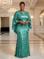 Plus Size Sequin Floral Sheath/Column Scoop Neck Floor-Length Mother of the Bride & Groom Dresses for Women (SHI22501373)