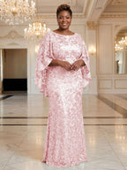 Plus Size Sequin Floral Sheath/Column Scoop Neck Floor-Length Mother of the Bride & Groom Dresses for Women (SHI22501373)