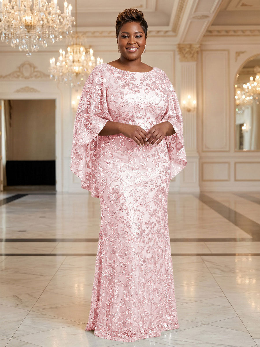 Plus Size Sequin Floral Sheath/Column Scoop Neck Floor-Length Mother of the Bride & Groom Dresses for Women (SHI22501373)