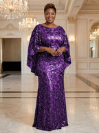 Plus Size Sequin Floral Sheath/Column Scoop Neck Floor-Length Mother of the Bride & Groom Dresses for Women (SHI22501373)