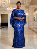 Plus Size Sequin Floral Sheath/Column Scoop Neck Floor-Length Mother of the Bride & Groom Dresses for Women (SHI22501373)