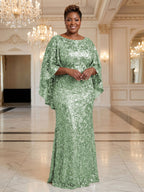 Plus Size Sequin Floral Sheath/Column Scoop Neck Floor-Length Mother of the Bride & Groom Dresses for Women (SHI22501373)